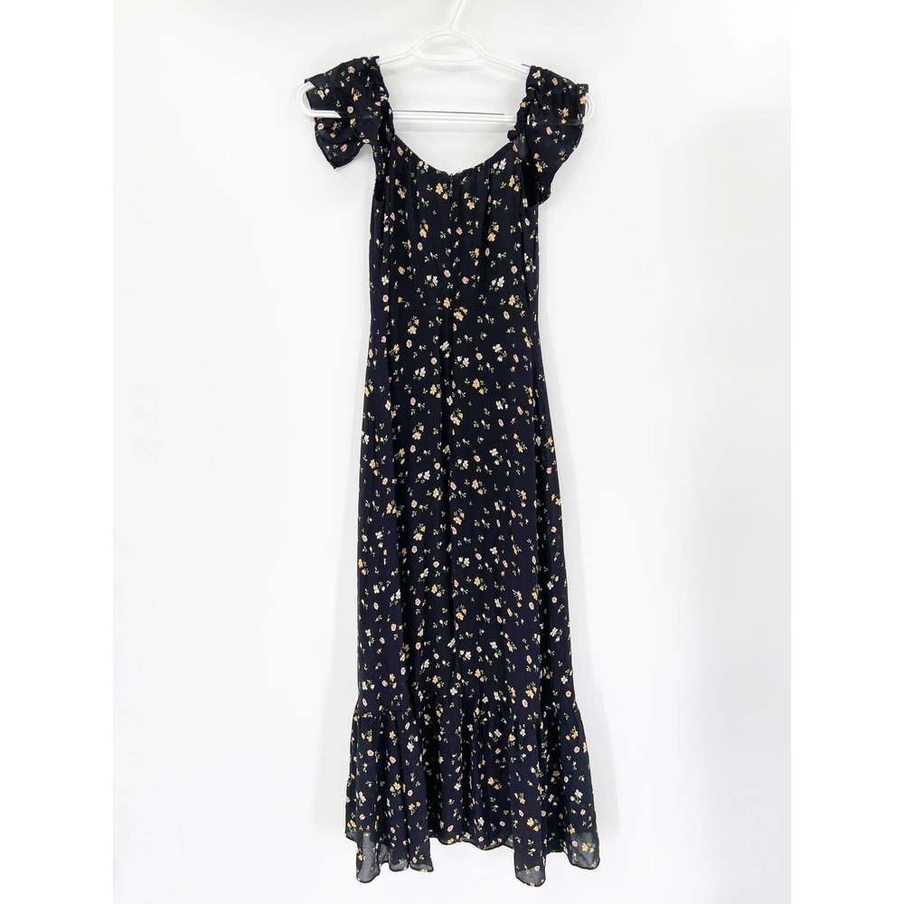 Reformation Venezia Butterfly Black Floral Print Off Shoulder Dress Size 2 - Picture 5 of 7